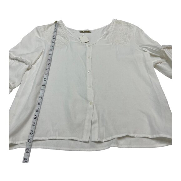 T Lulah Top Womens XS White Button Down Blouse Ruffle Embroidered Sleeve Boho - Picture 4 of 7